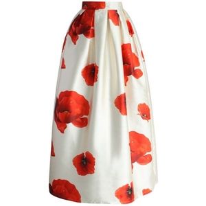 Red and ivory floral Maxi Skirt